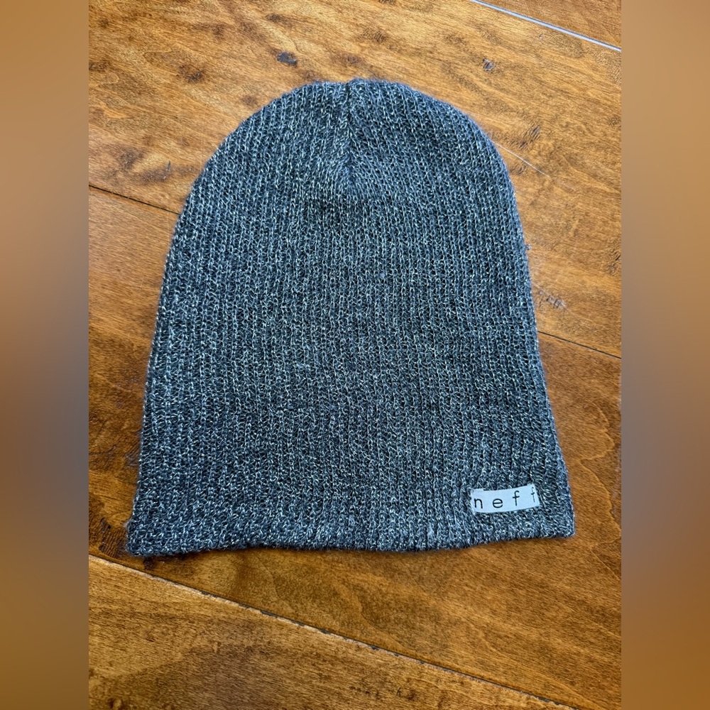 Neff Metallic Silver Knit Beanie Gray Slouchy Winter Hat Skate Streetwear NWOT